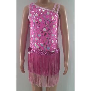 Dance Costume Wish Come True XS Child Pink Fringe Skirt Jazz Sequin